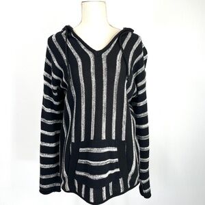 Elan Black and White Striped Hoodie Sweater